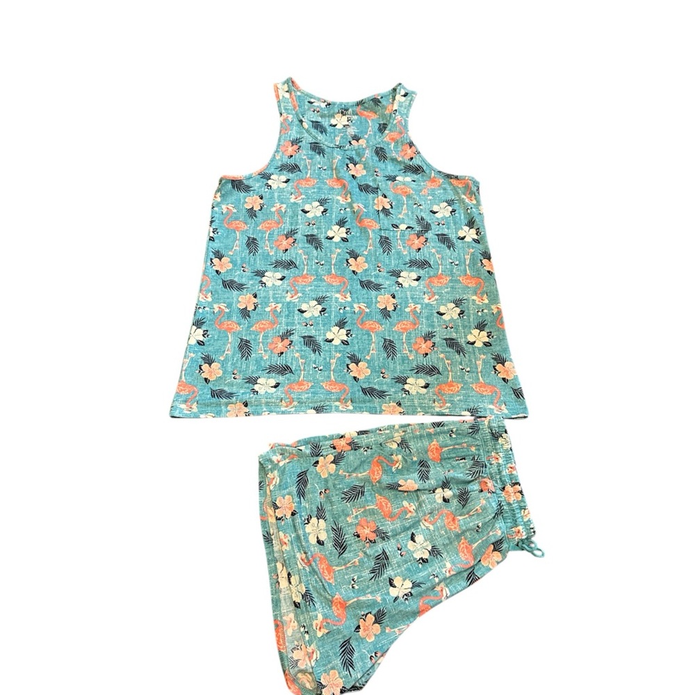 Croft & Barrow Blue and Pink Flamingo Pajama Set Cozy Sleepwear